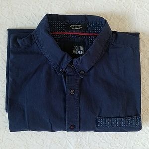 Eighth Avenue Retro Blue Button Down Shirt Red Constrast